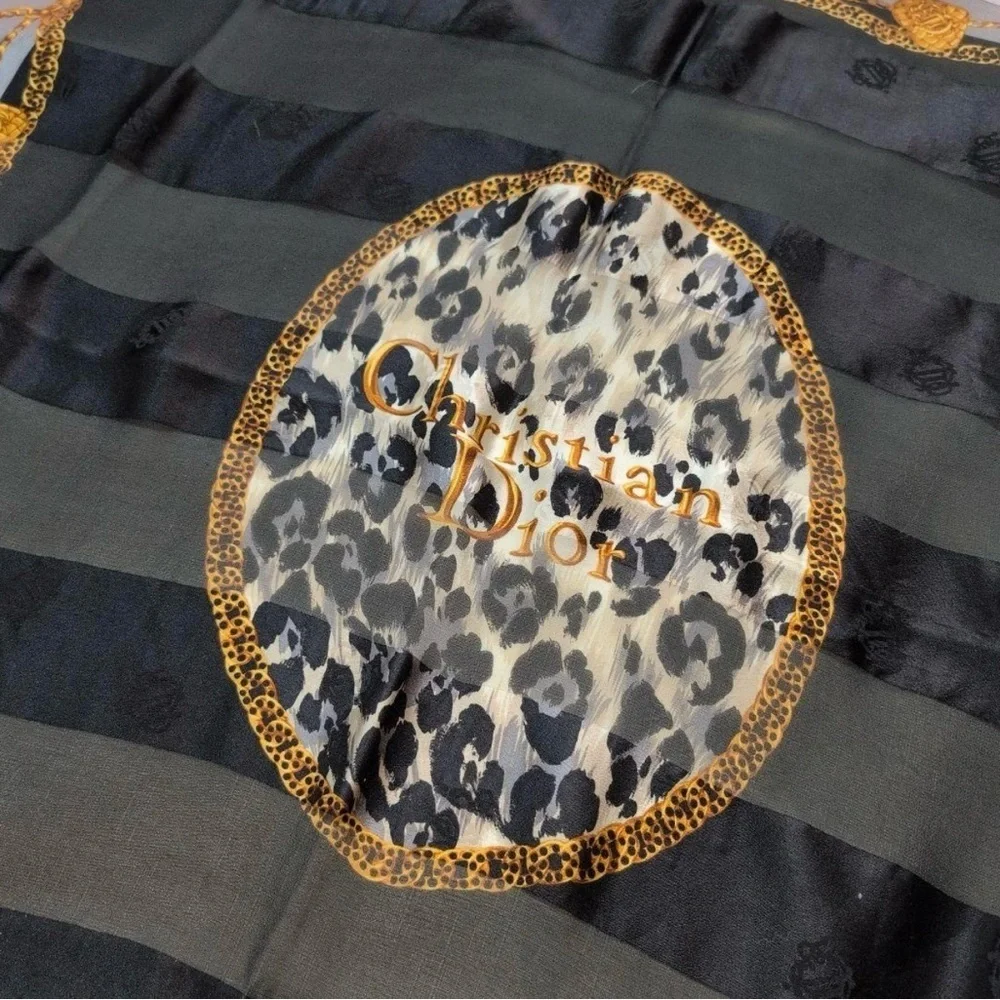 Dior Vintage Black and Gold Animal Print Scarf
